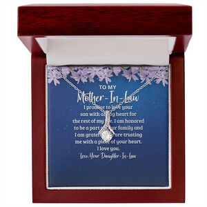 To My Mom-in-Law I'll Love Your Son Ribbon Necklace Silver Tone Luxury Box